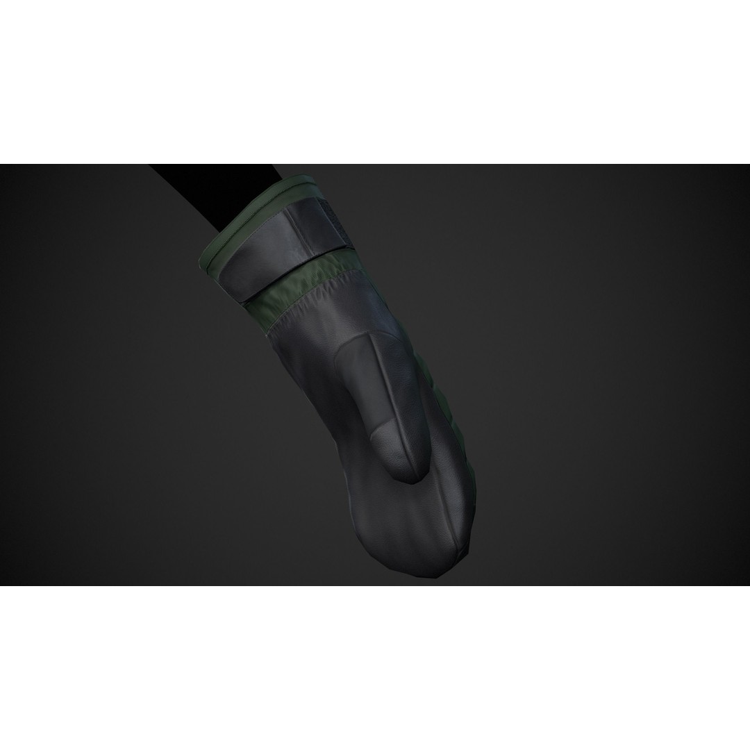Green and Black Snowboard Gloves 3D Model – Low Poly PBR Asset, FBX - View 4