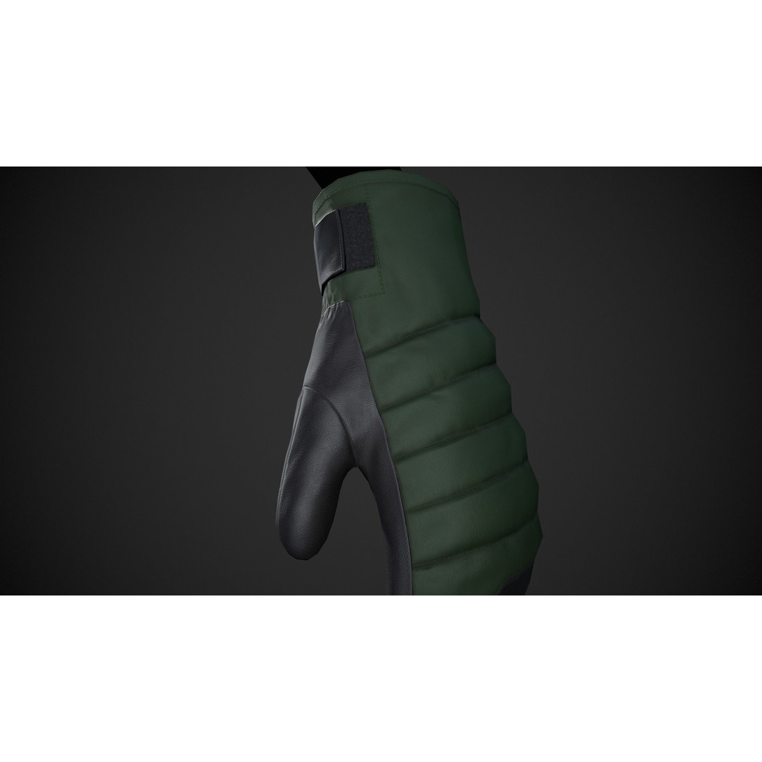 Green and Black Snowboard Gloves 3D Model – Low Poly PBR Asset, FBX - View 5