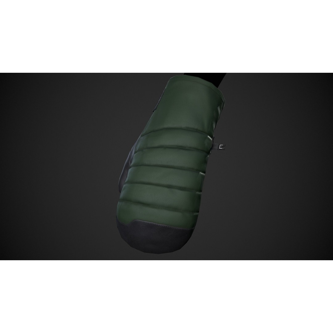 Green and Black Snowboard Gloves 3D Model – Low Poly PBR Asset, FBX - View 6