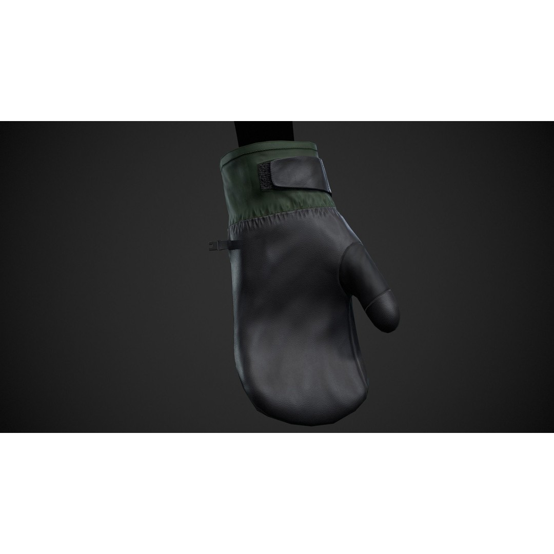 Green and Black Snowboard Gloves 3D Model – Low Poly PBR Asset, FBX - View 8