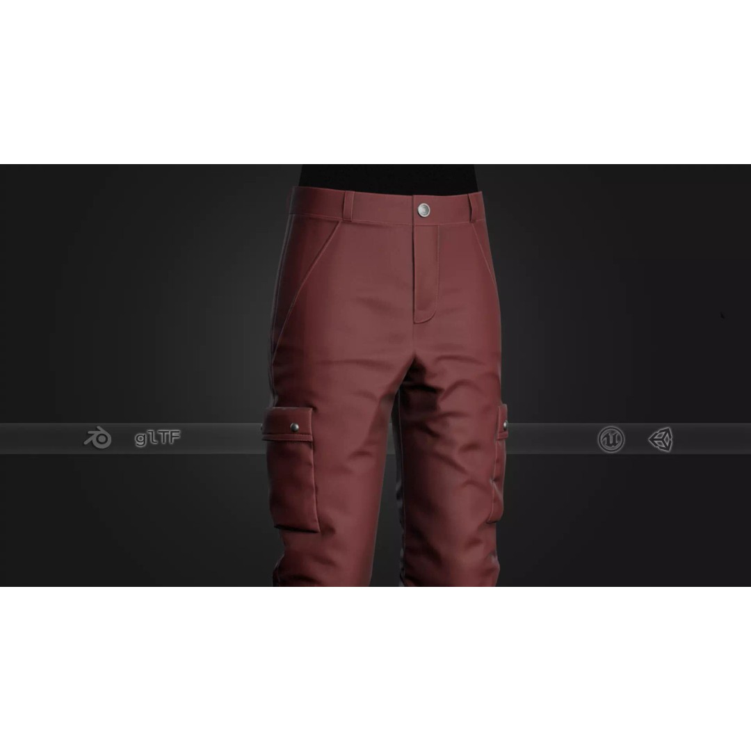 Red Snowboard Pants 3D Model – Low Poly PBR Game Asset, FBX, OBJ - View 2