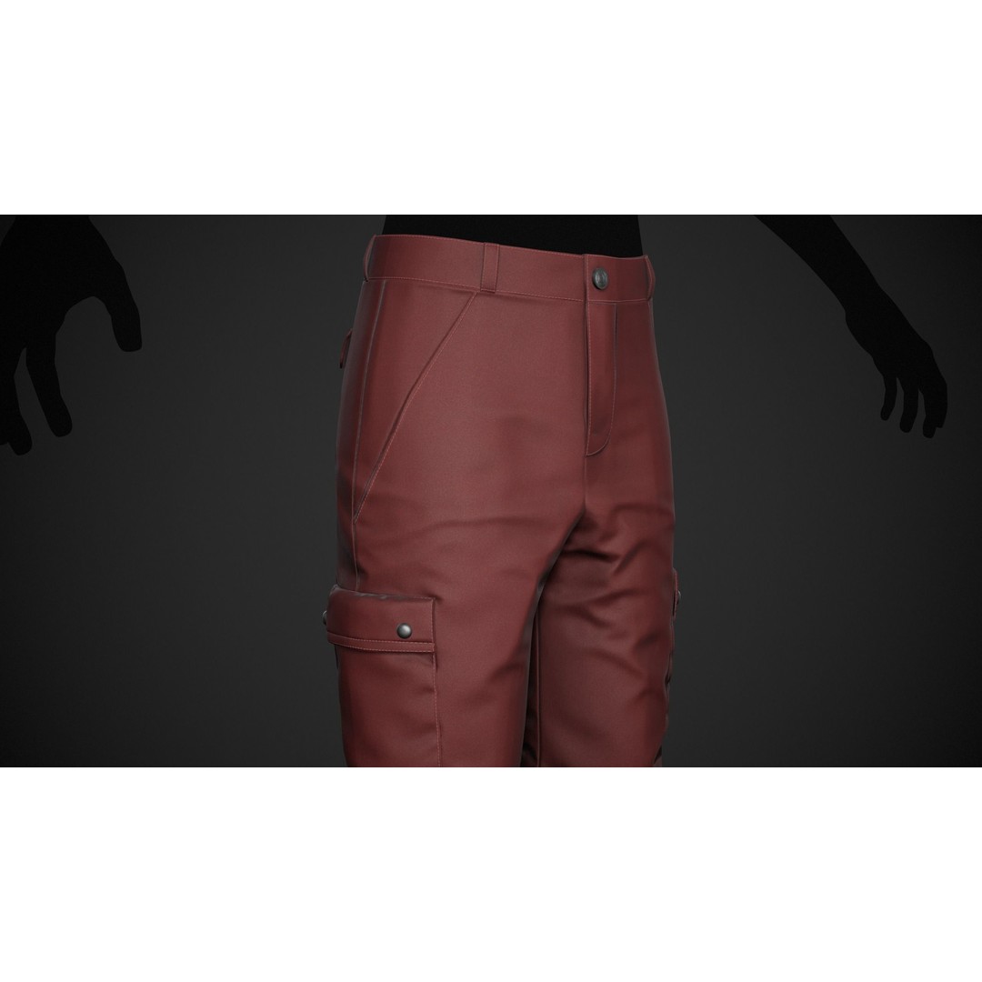 Red Snowboard Pants 3D Model – Low Poly PBR Game Asset, FBX, OBJ - View 3