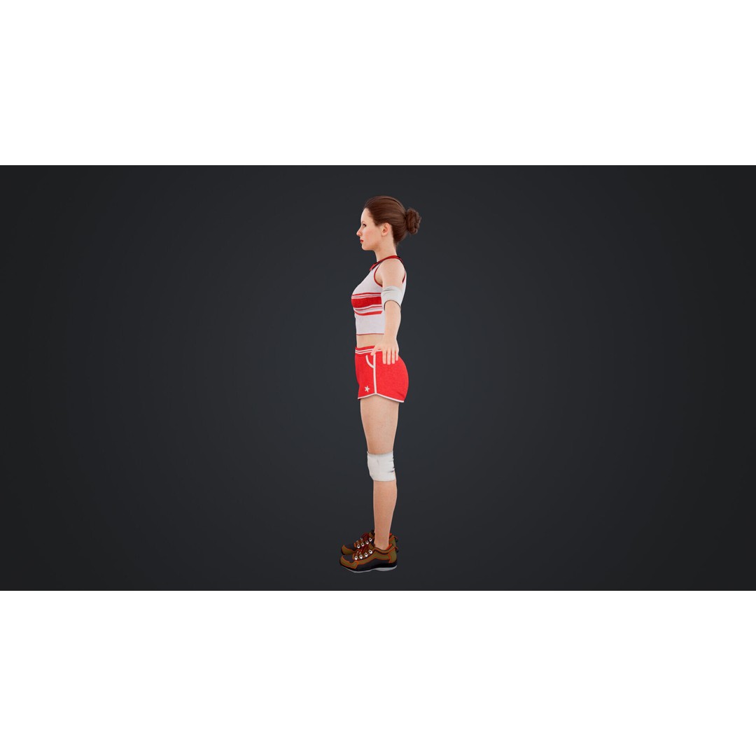 Female Volleyball Player 3D Model – Low Poly Rigged Character, FBX - View 10