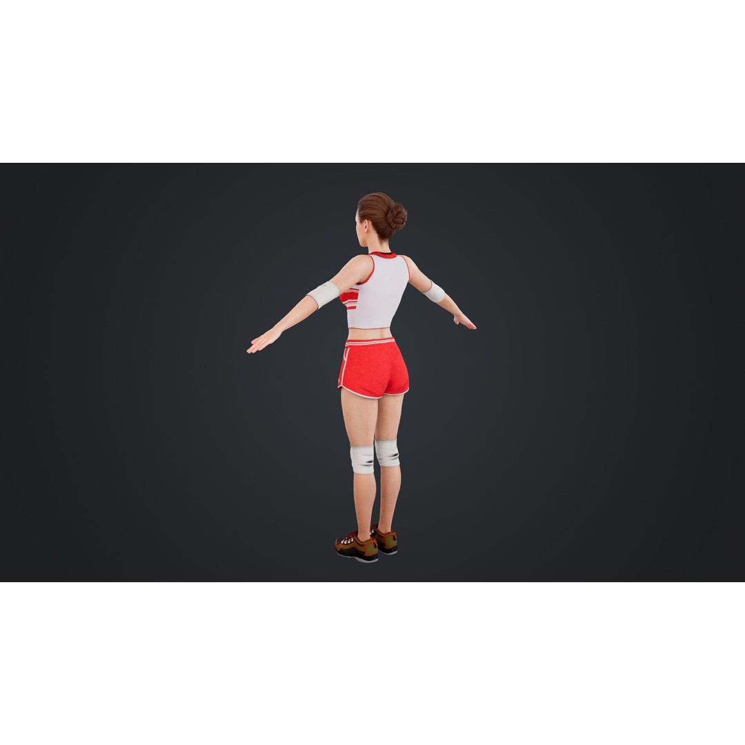 Female Volleyball Player 3D Model – Low Poly Rigged Character, FBX - View 11