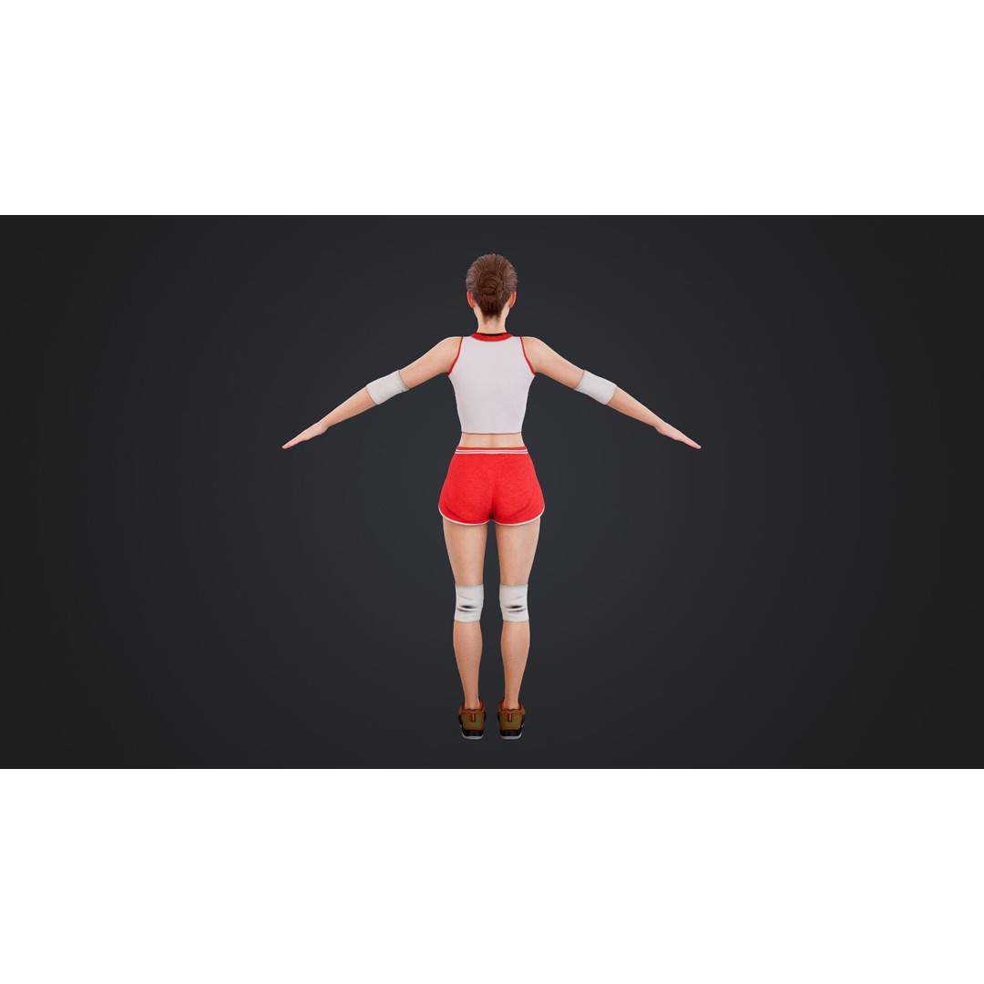 Female Volleyball Player 3D Model – Low Poly Rigged Character, FBX - View 12