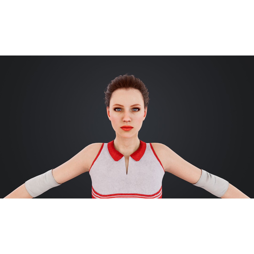 Female Volleyball Player 3D Model – Low Poly Rigged Character, FBX - View 13