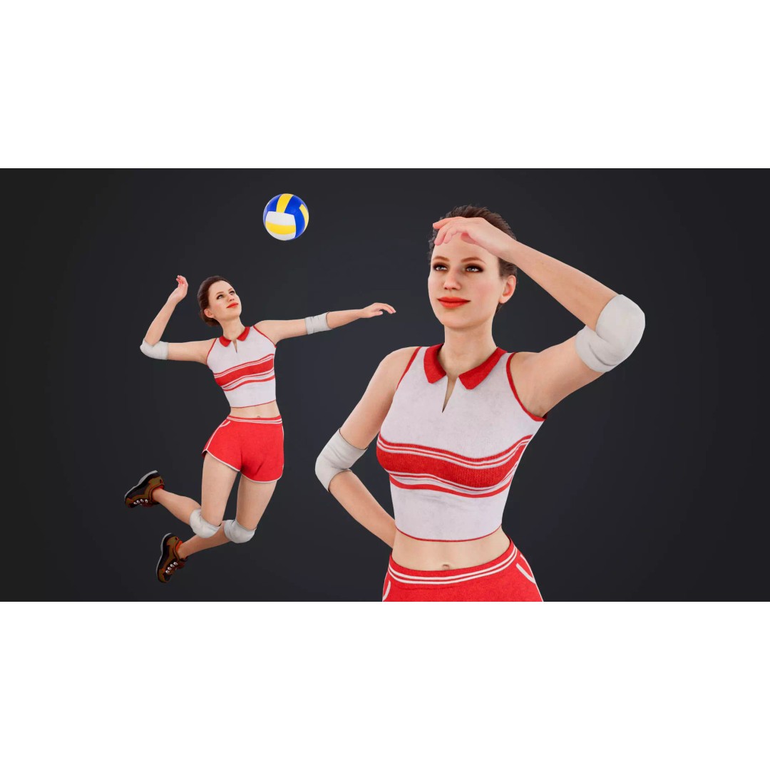 Female Volleyball Player 3D Model – Low Poly Rigged Character, FBX - View 2