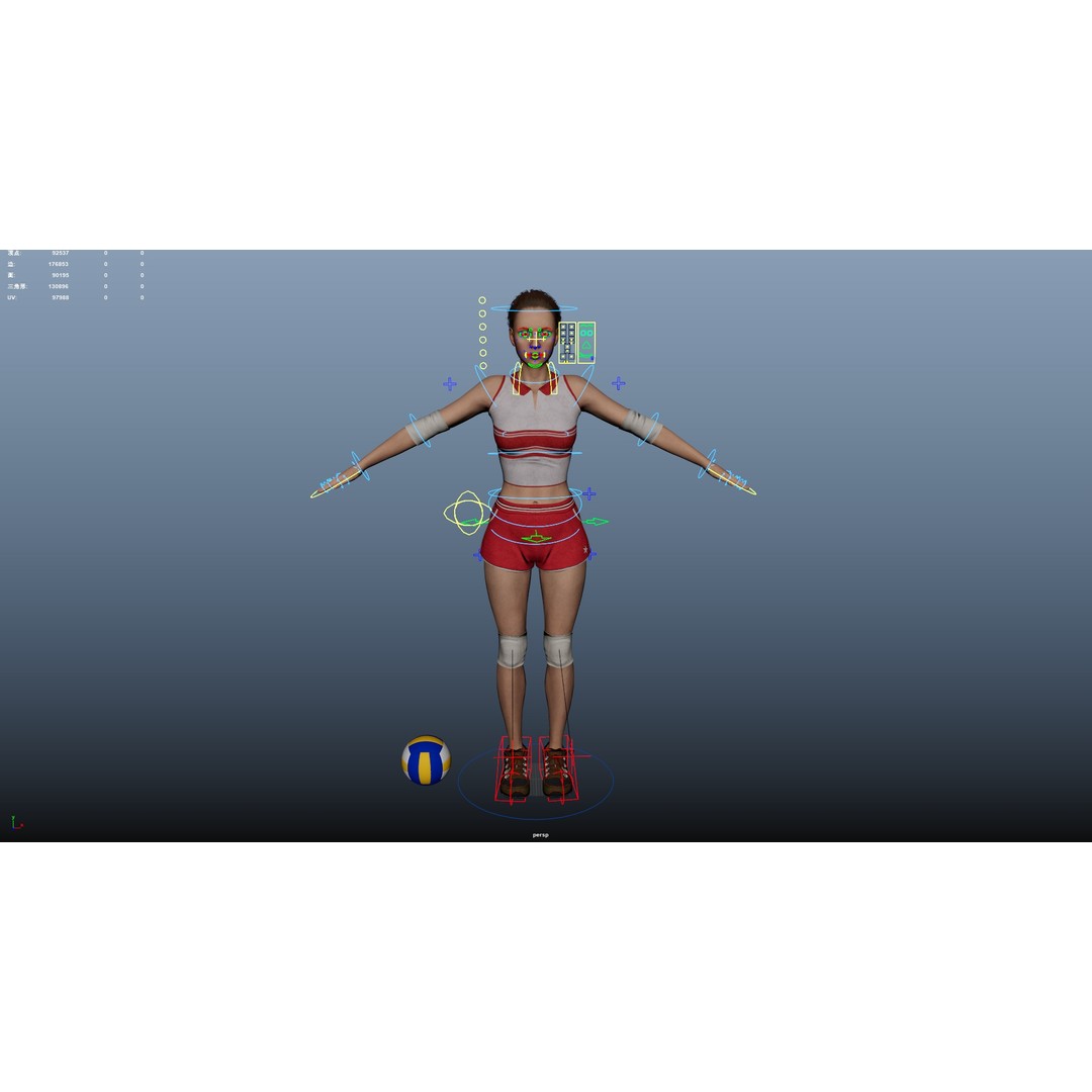 Female Volleyball Player 3D Model – Low Poly Rigged Character, FBX - View 23