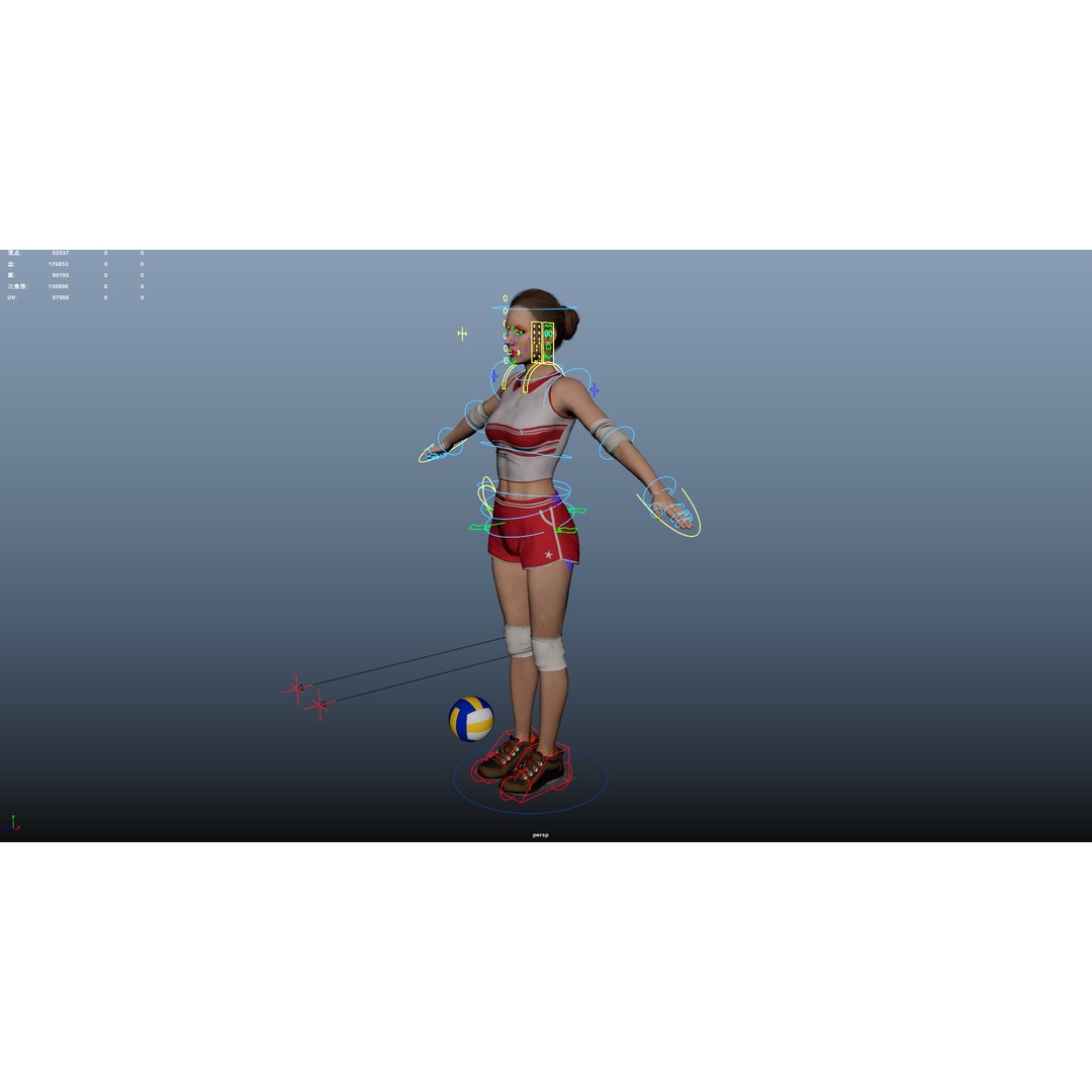 Female Volleyball Player 3D Model – Low Poly Rigged Character, FBX - View 25