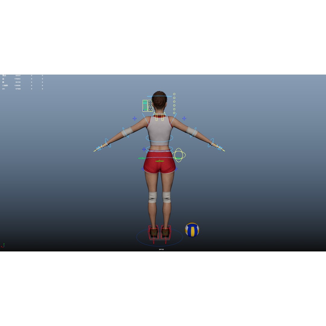 Female Volleyball Player 3D Model – Low Poly Rigged Character, FBX - View 27