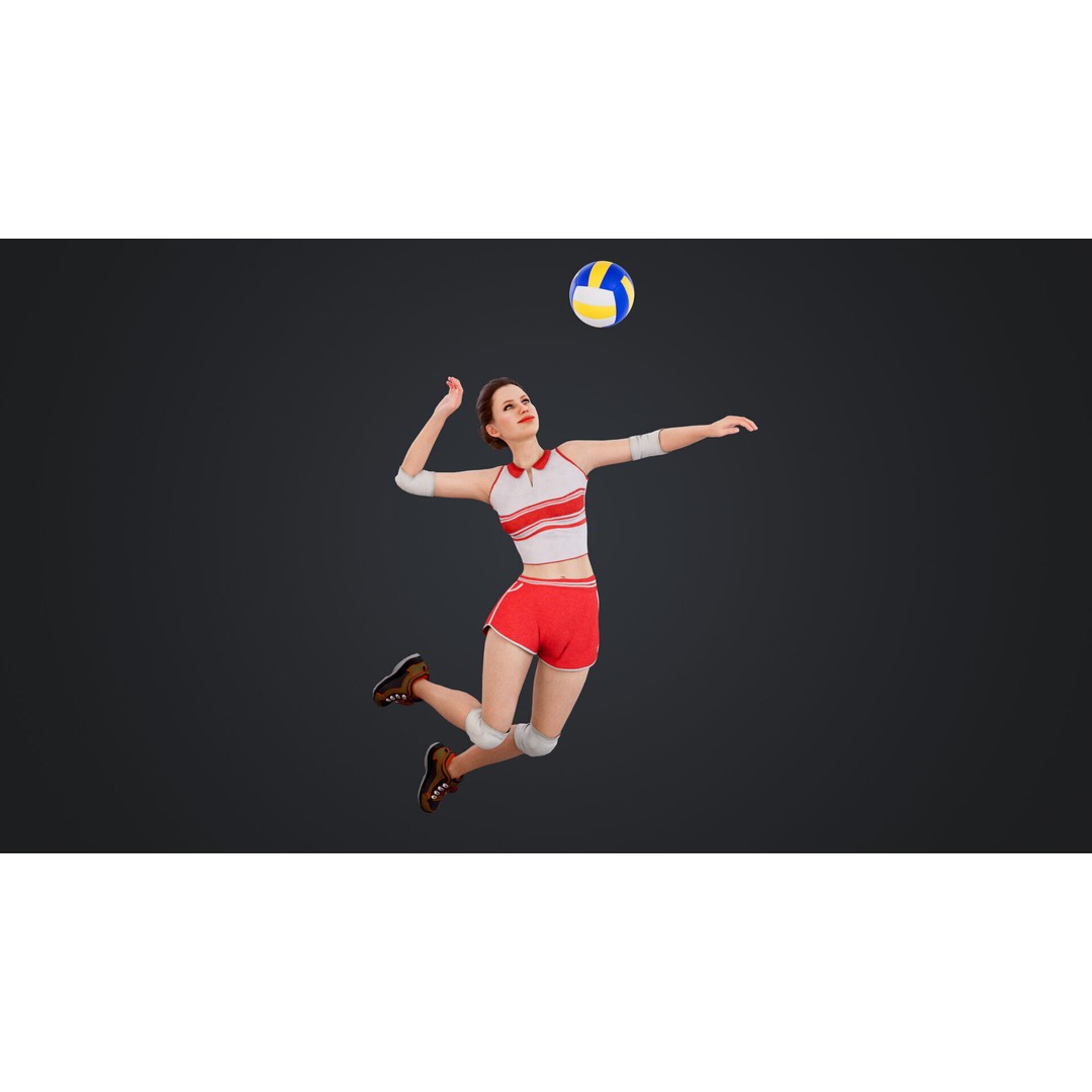 Female Volleyball Player 3D Model – Low Poly Rigged Character, FBX - View 3
