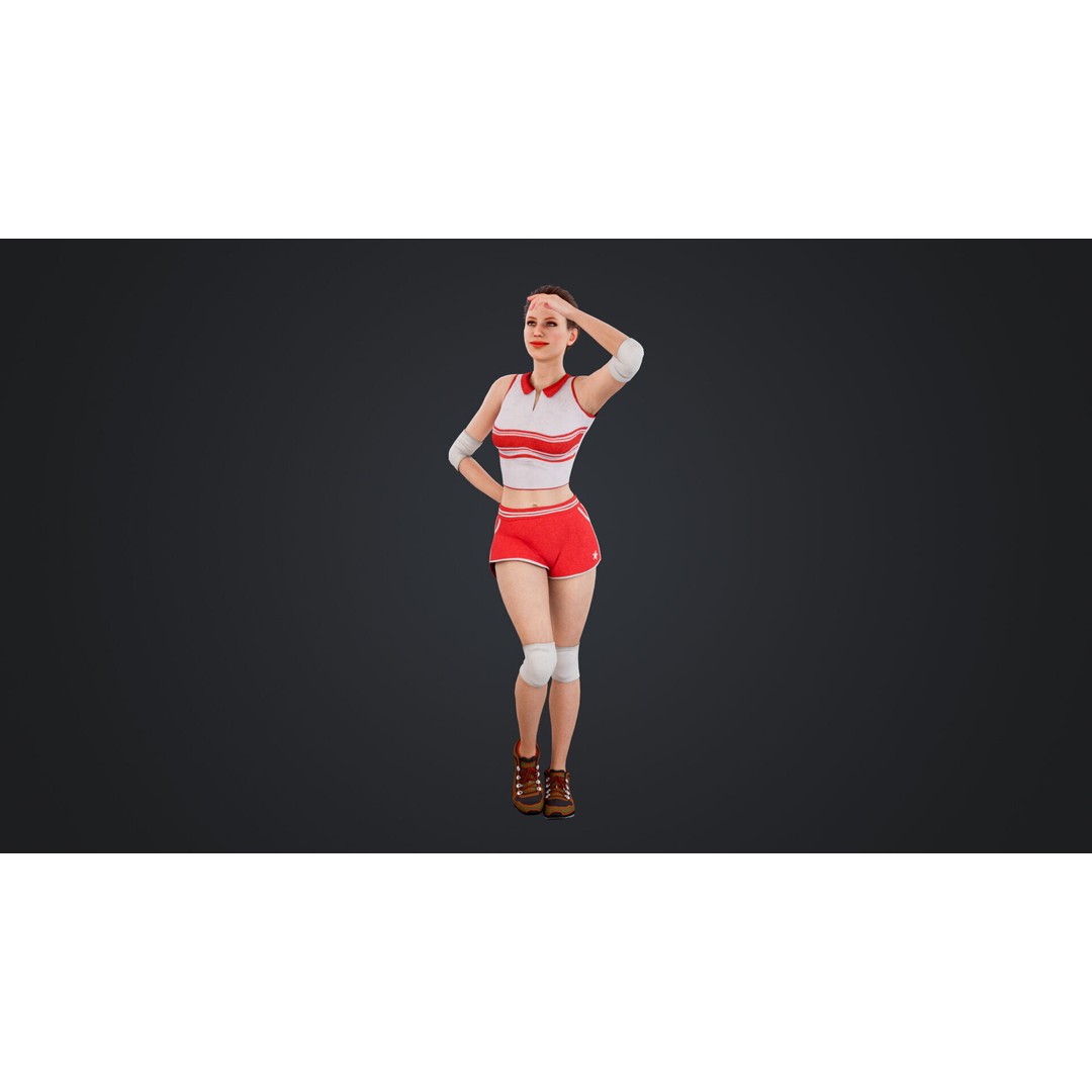 Female Volleyball Player 3D Model – Low Poly Rigged Character, FBX - View 4