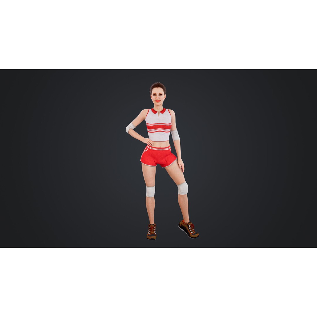 Female Volleyball Player 3D Model – Low Poly Rigged Character, FBX - View 5