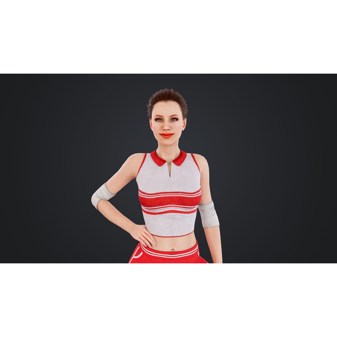 Female Volleyball Player 3D Model – Low Poly Rigged Character, FBX - View 6
