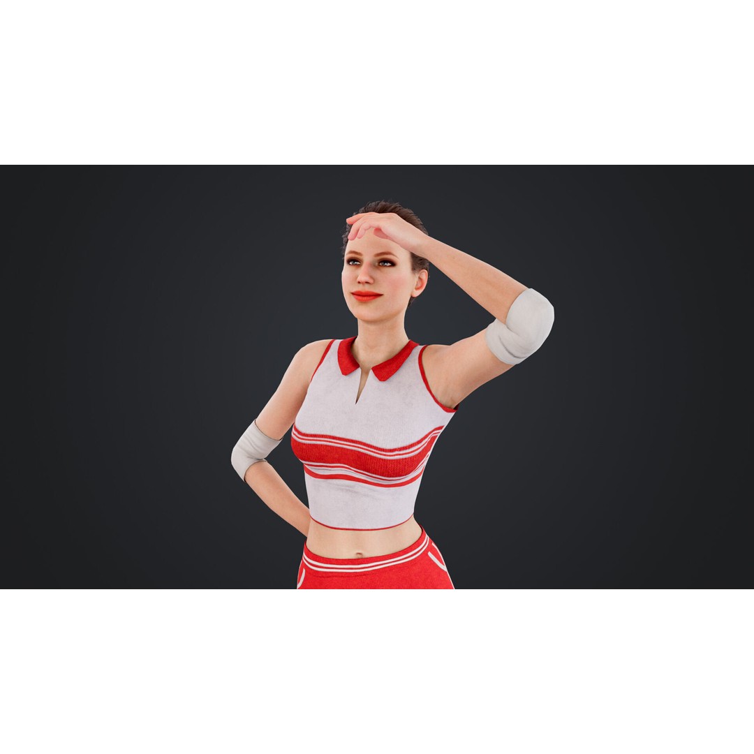 Female Volleyball Player 3D Model – Low Poly Rigged Character, FBX - View 7