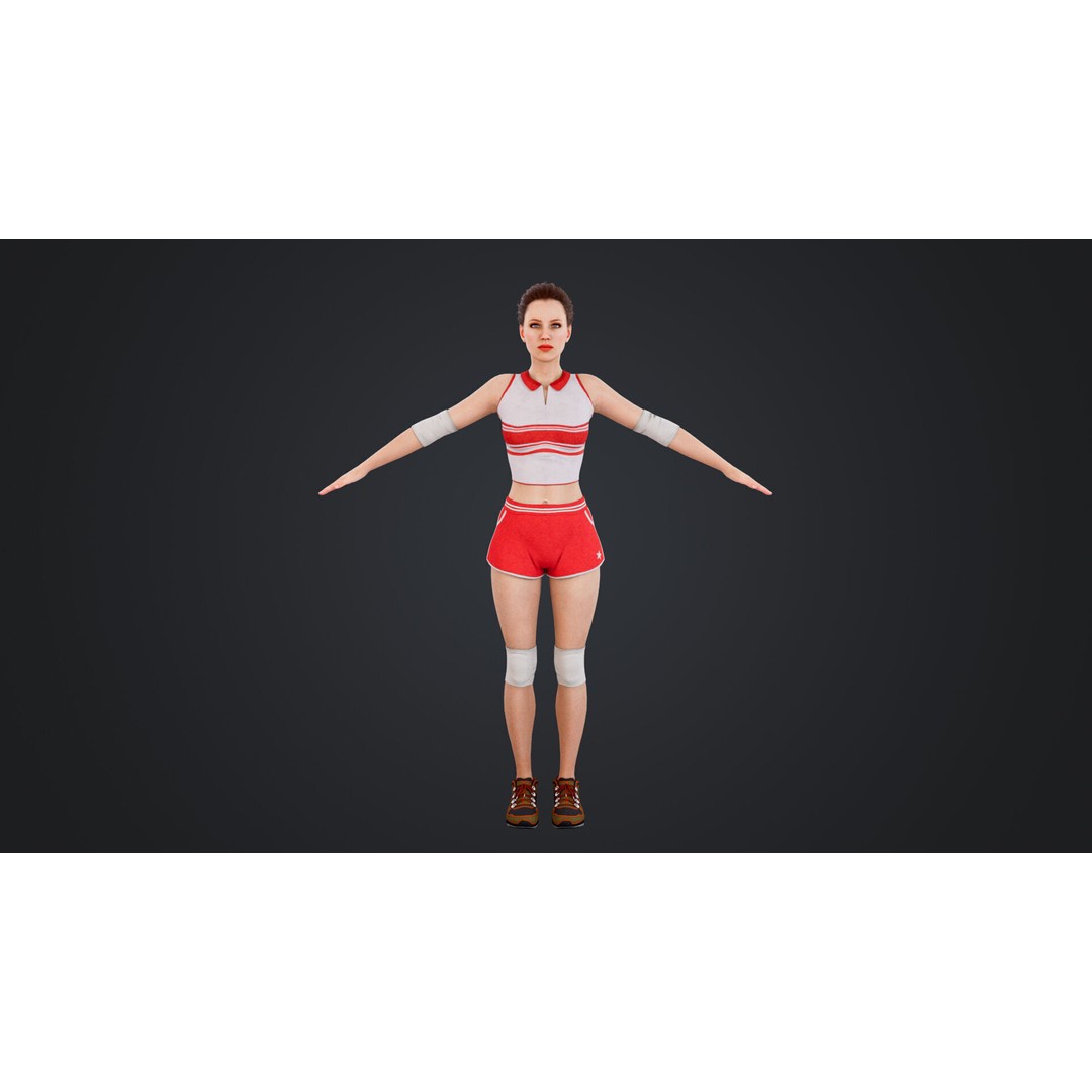Female Volleyball Player 3D Model – Low Poly Rigged Character, FBX - View 8