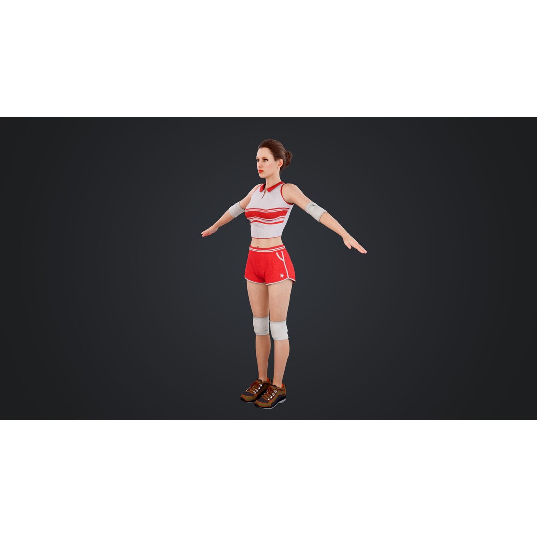 Female Volleyball Player 3D Model – Low Poly Rigged Character, FBX - View 9