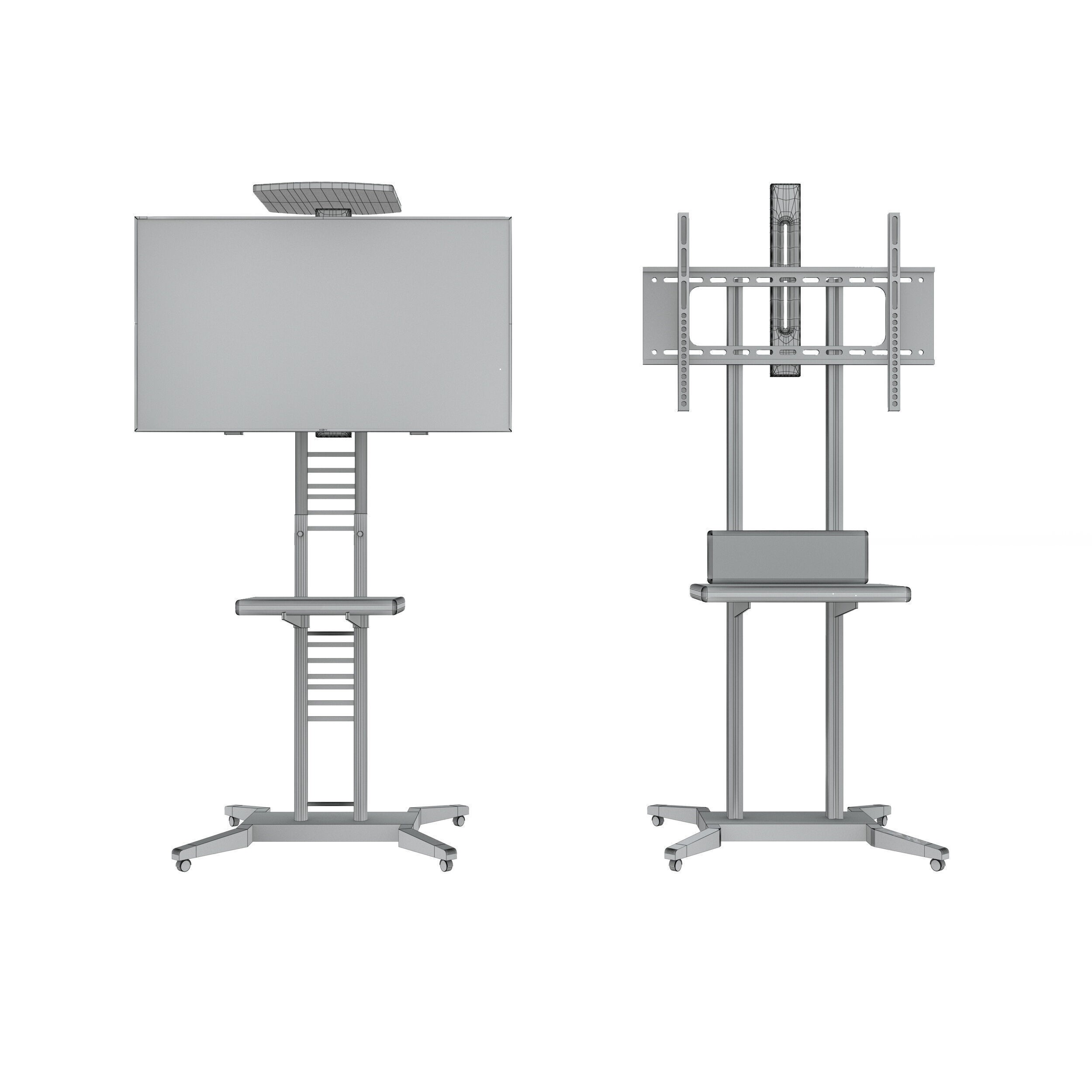 Mobile TV Cart On Wheels - Game-Ready 3D Model