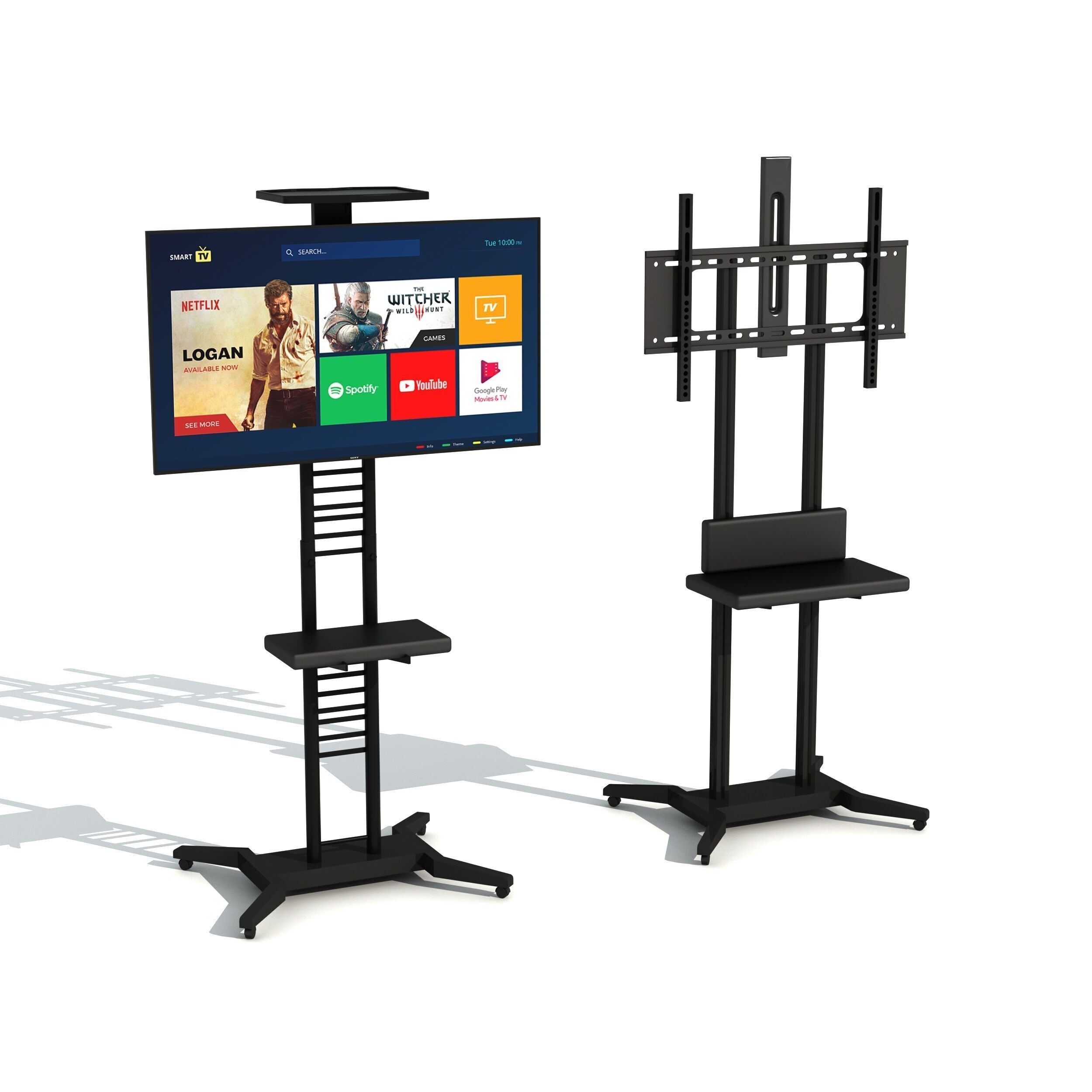 Mobile TV Cart On Wheels - Game-Ready 3D Model - View 3