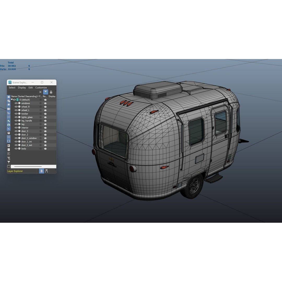 Small Camper Trailer 3D Model – Low Poly Game Asset, FBX - View 43