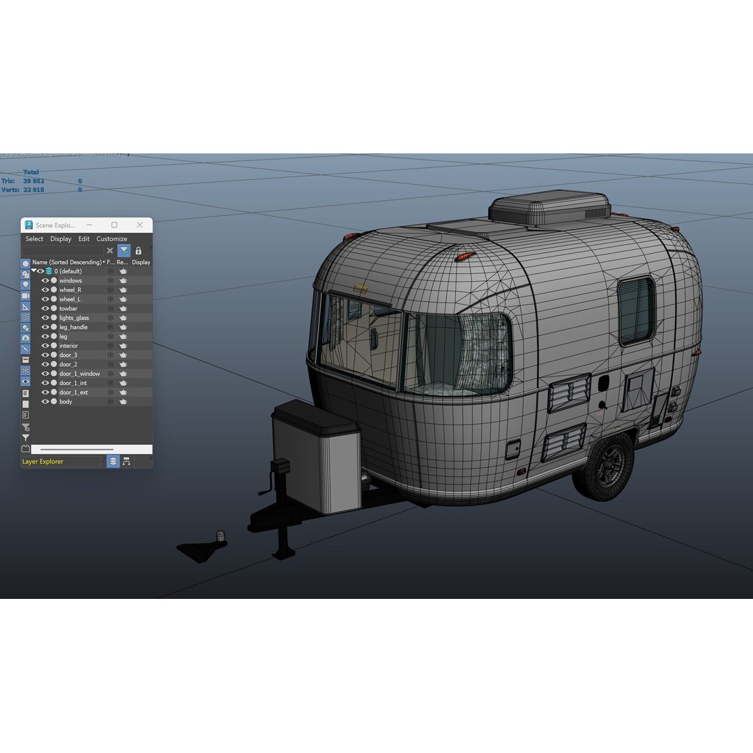 Small Camper Trailer 3D Model – Low Poly Game Asset, FBX - View 44