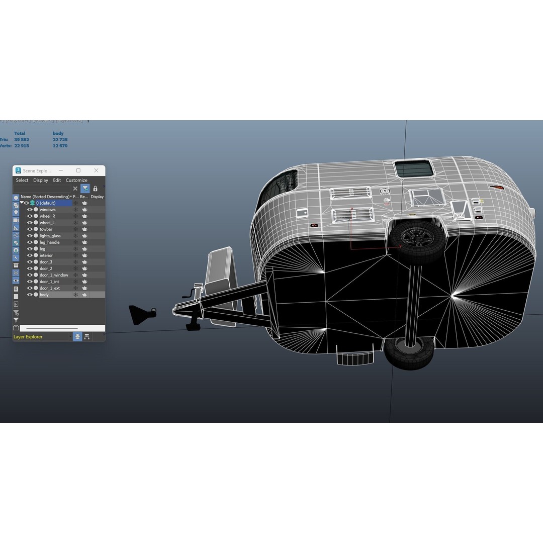 Small Camper Trailer 3D Model – Low Poly Game Asset, FBX - View 45