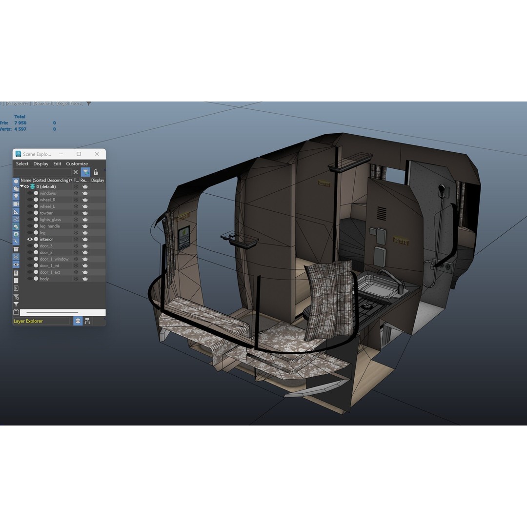Small Camper Trailer 3D Model – Low Poly Game Asset, FBX - View 47