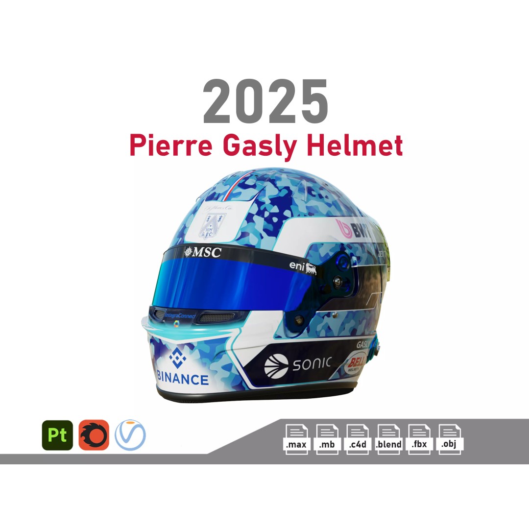 Pierre Gasly Helmet 2025 3D Model – High Detail PBR Asset, FBX, OBJ - View 2