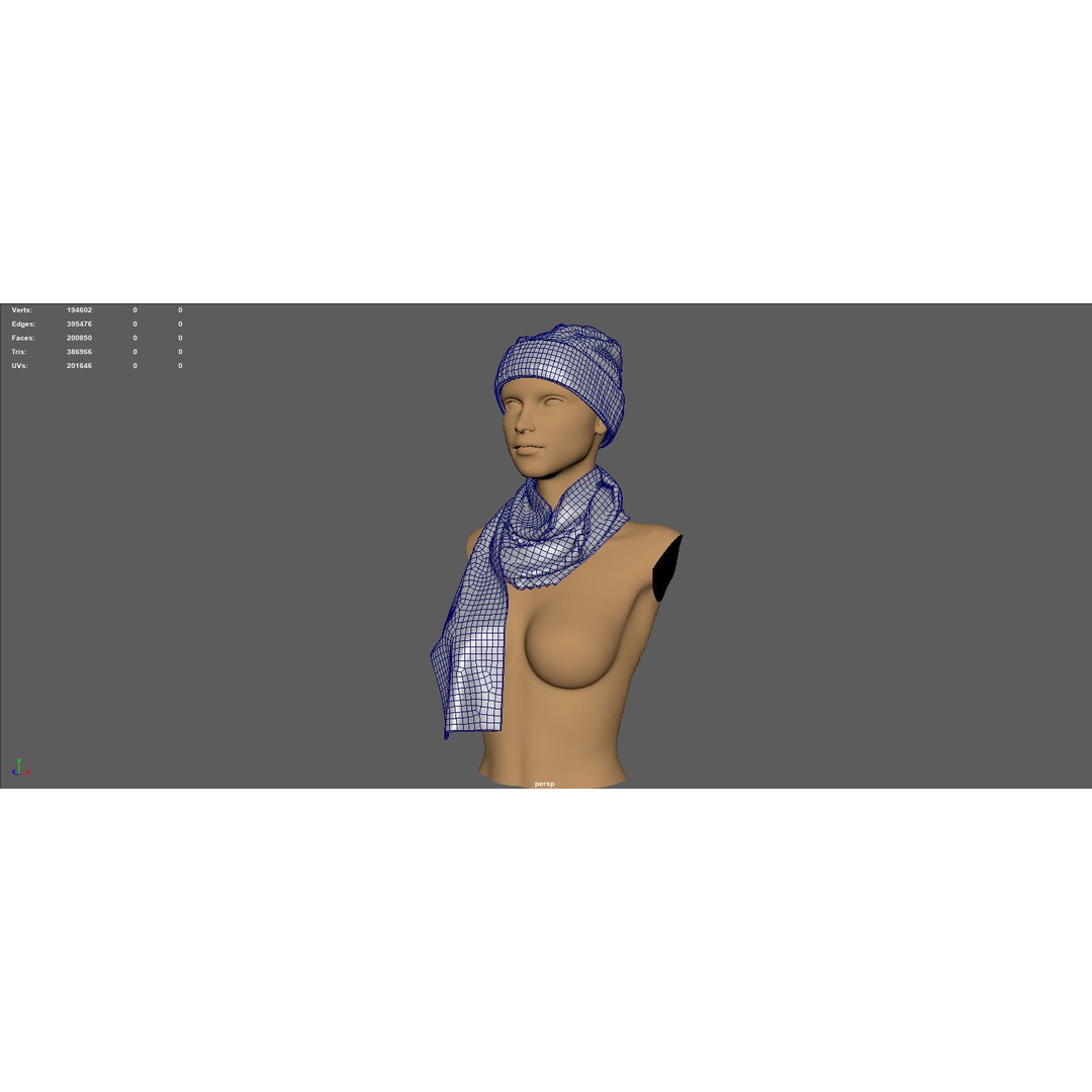 Hat and Scarf 3D Model – Fashionable Winter Clothing, PBR Textures - View 11