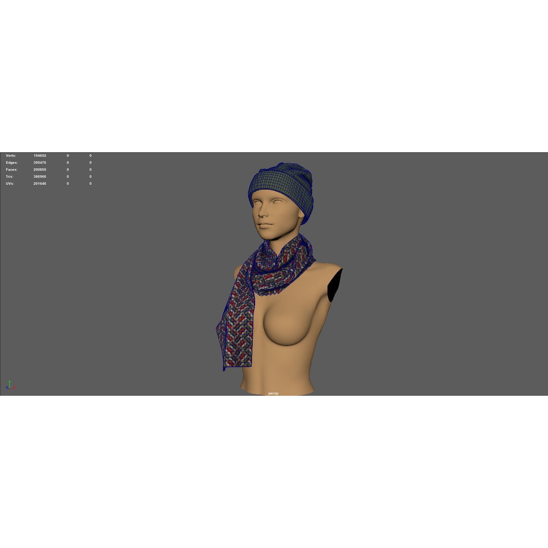 Hat and Scarf 3D Model – Fashionable Winter Clothing, PBR Textures - View 12