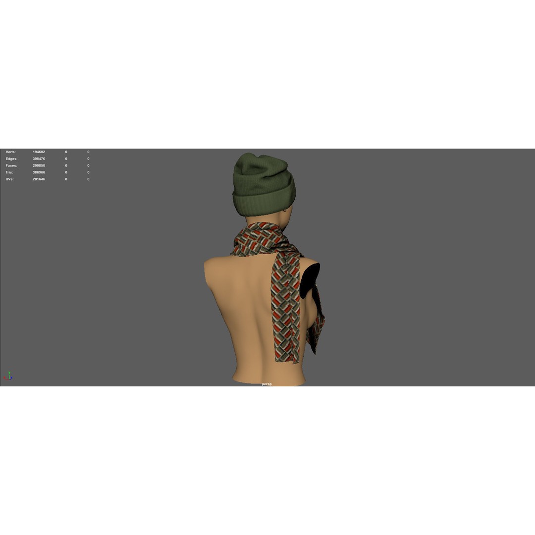 Hat and Scarf 3D Model – Fashionable Winter Clothing, PBR Textures - View 13