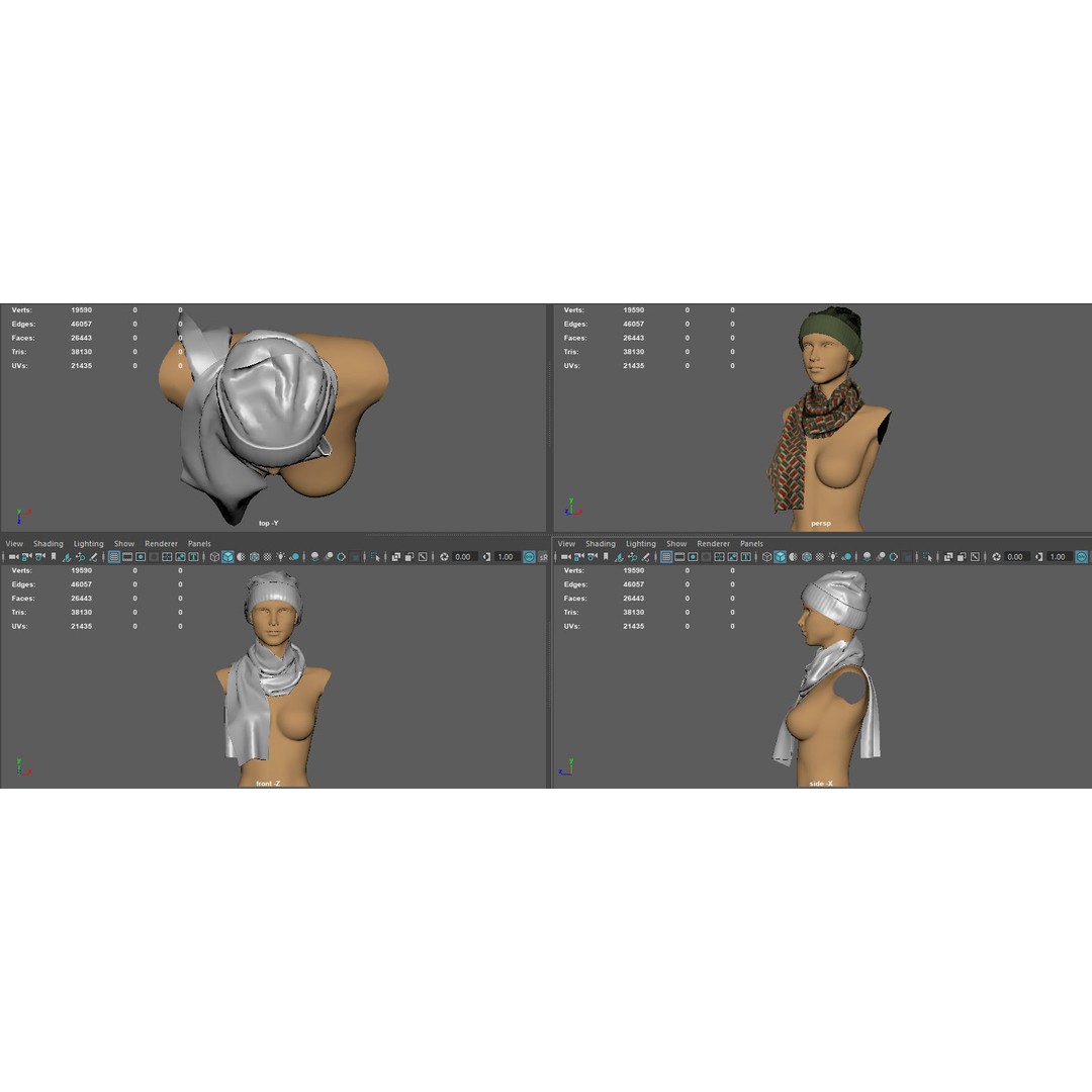 Hat and Scarf 3D Model – Fashionable Winter Clothing, PBR Textures - View 15
