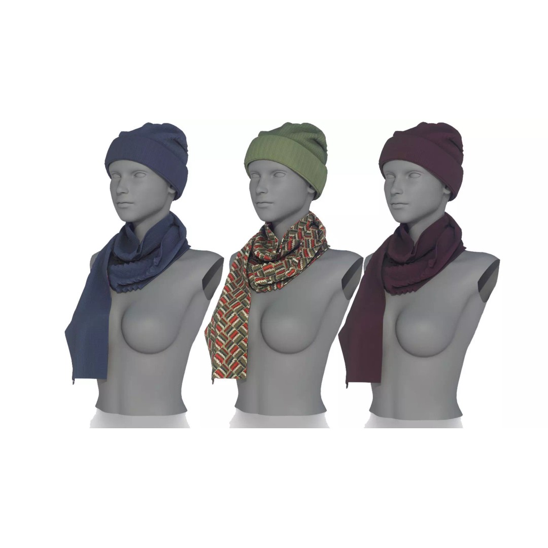 Hat and Scarf 3D Model – Fashionable Winter Clothing, PBR Textures - View 2