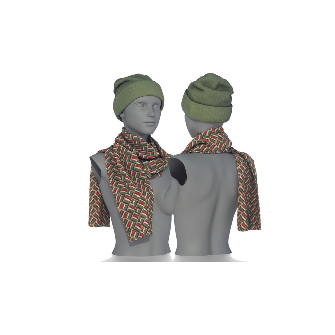 Hat and Scarf 3D Model – Fashionable Winter Clothing, PBR Textures - View 3