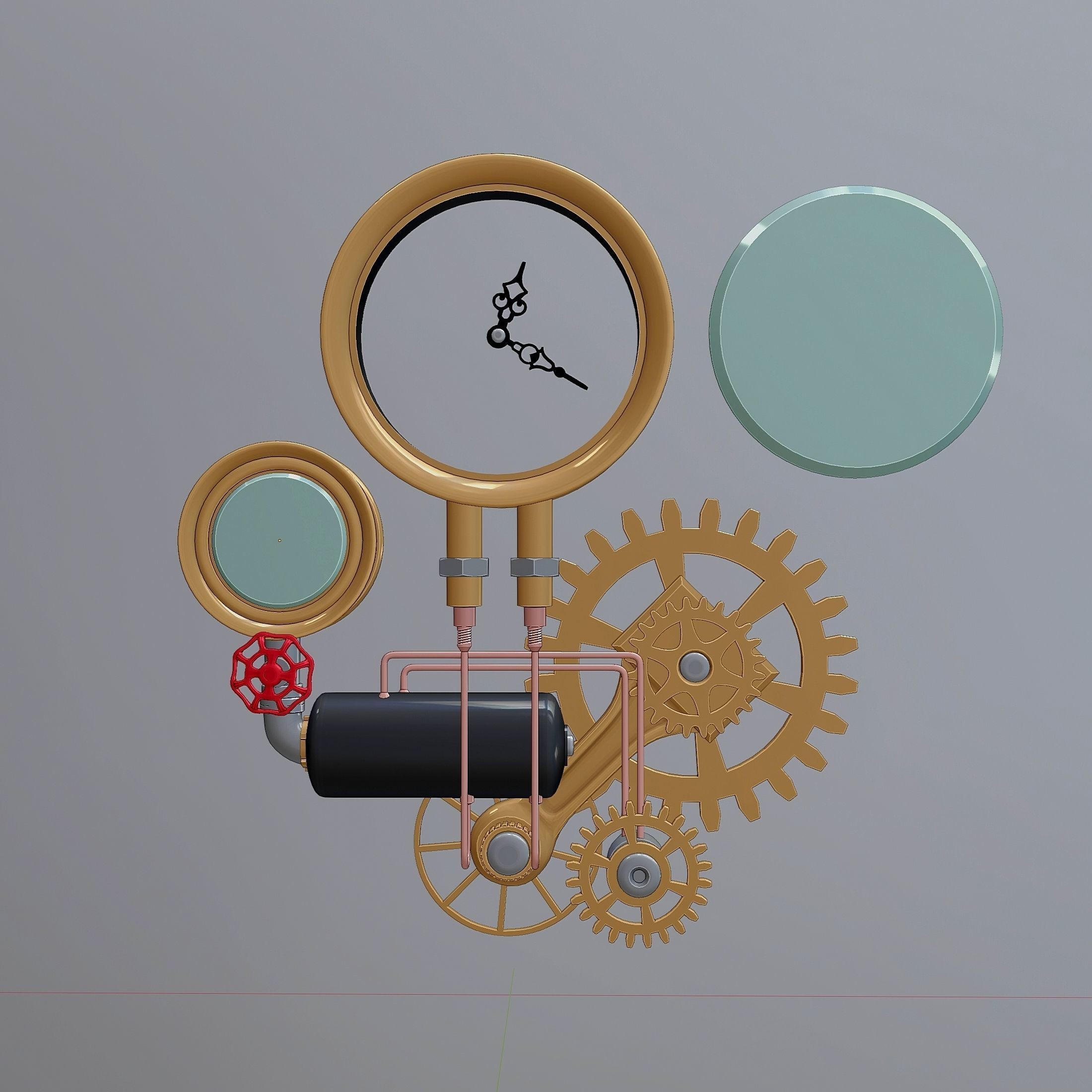 Steampunk Wall Clock - Game-Ready 3D Model