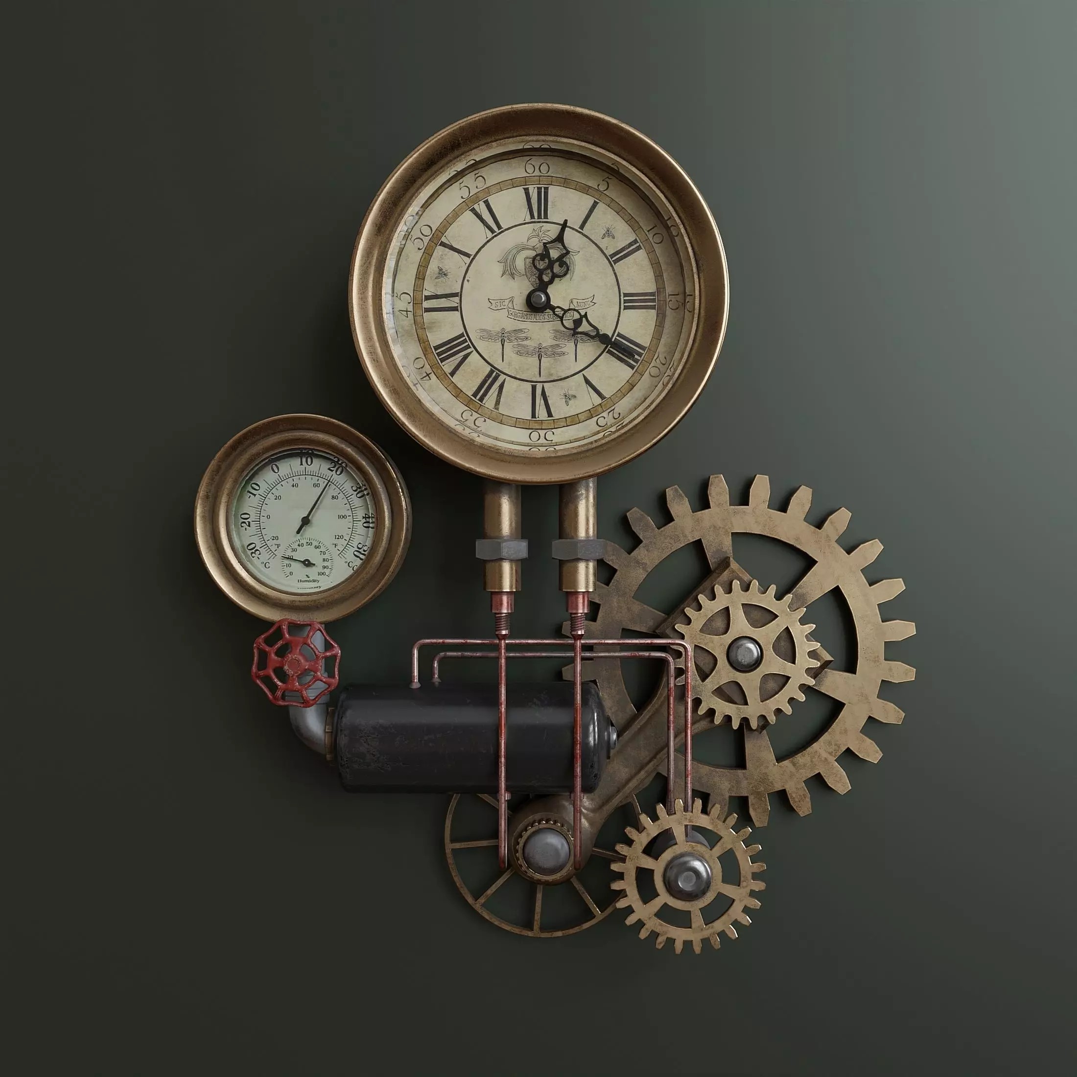 Steampunk Wall Clock - Game-Ready 3D Model - View 2
