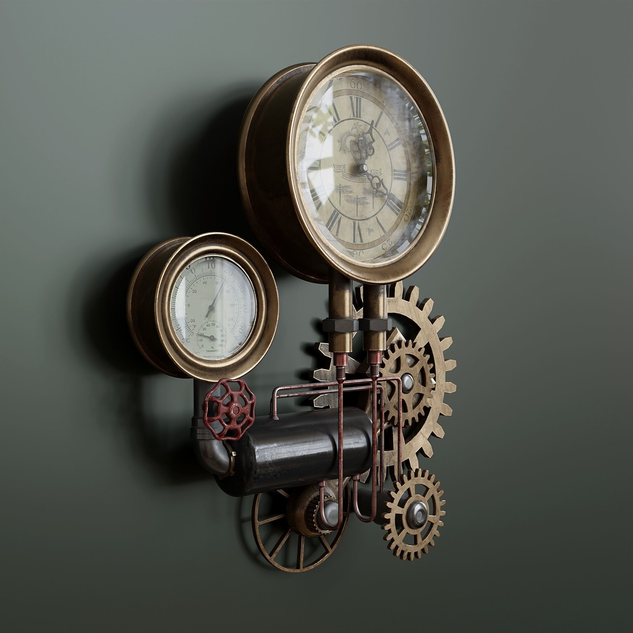 Steampunk Wall Clock - Game-Ready 3D Model - View 3