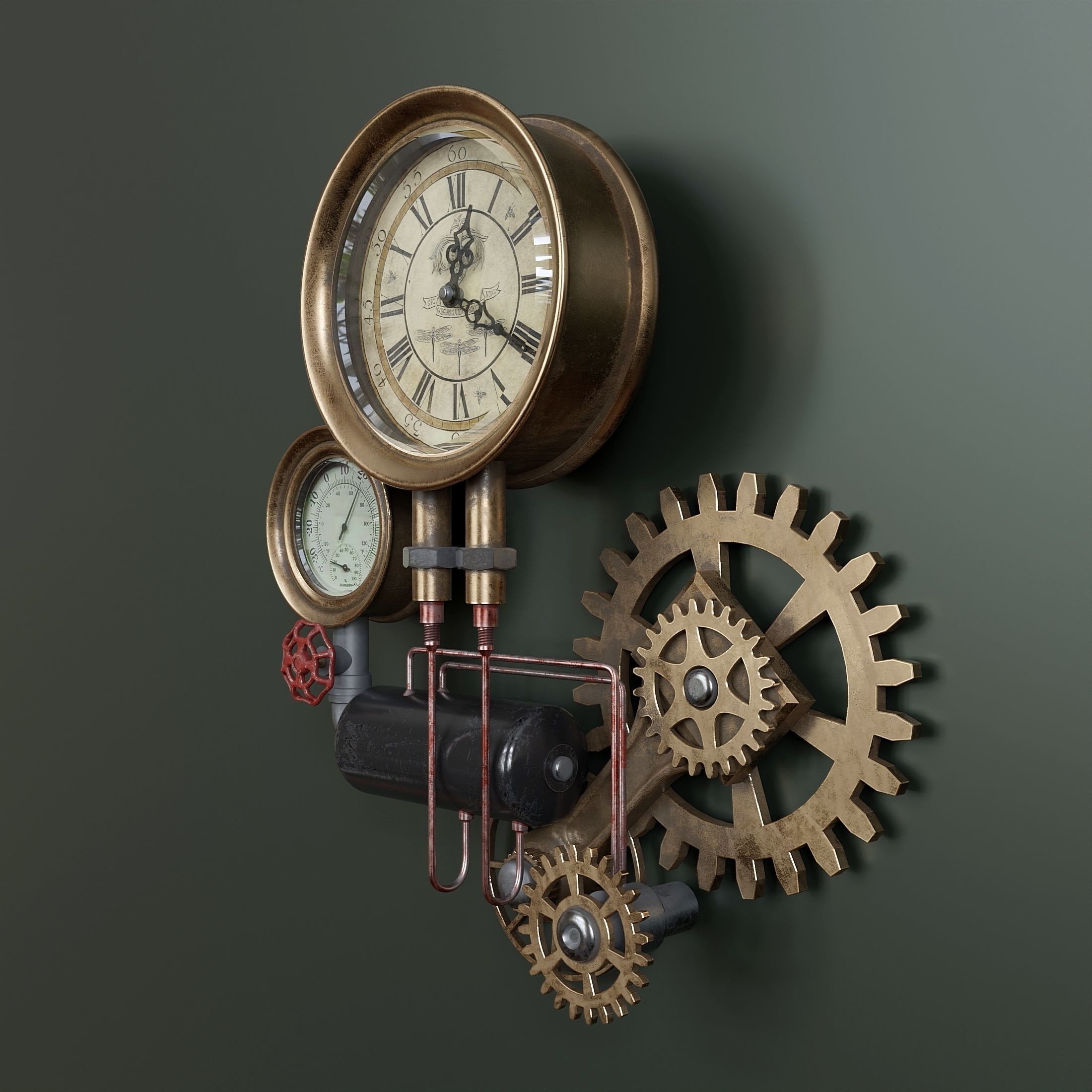Steampunk Wall Clock - Game-Ready 3D Model - View 4