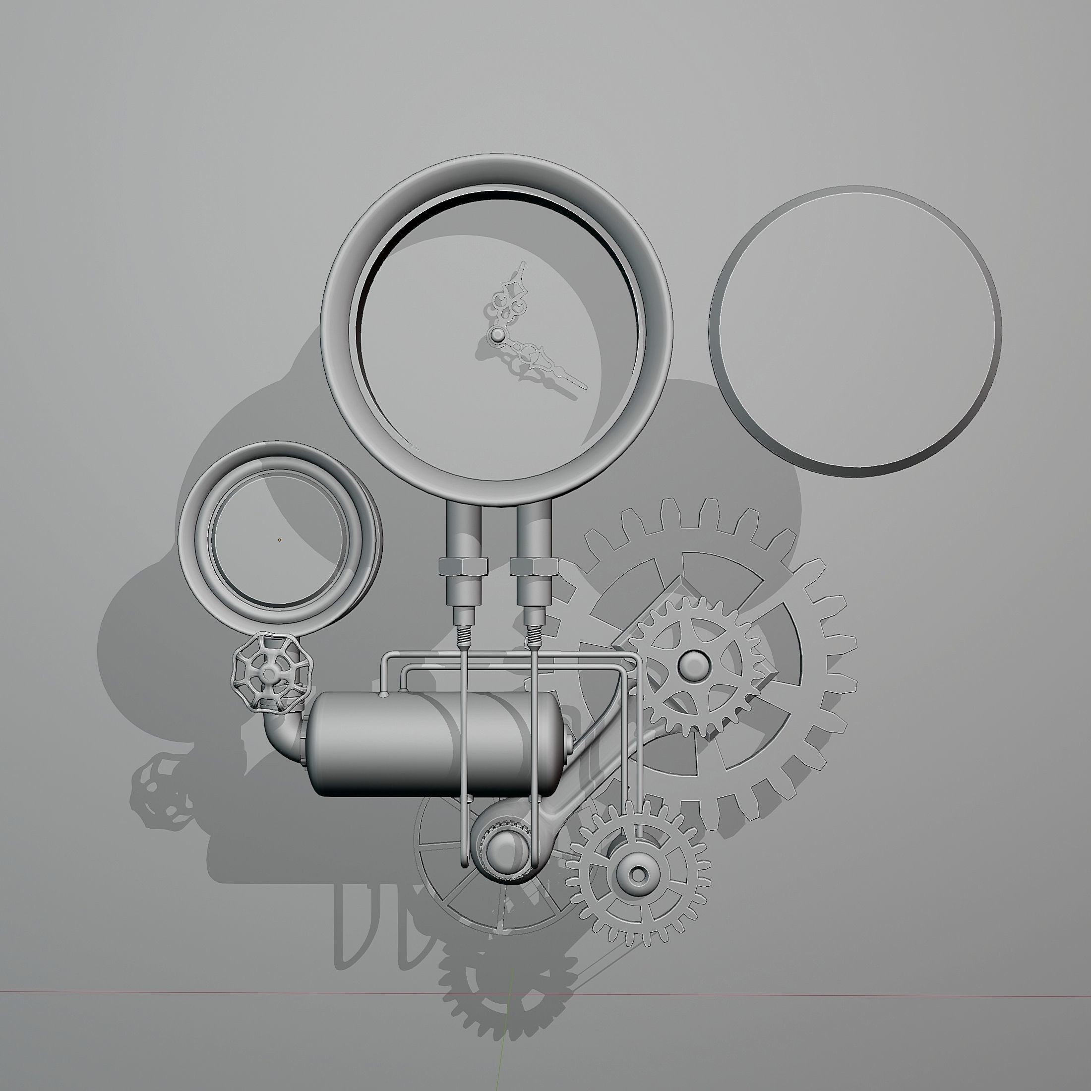 Steampunk Wall Clock - Game-Ready 3D Model - View 5