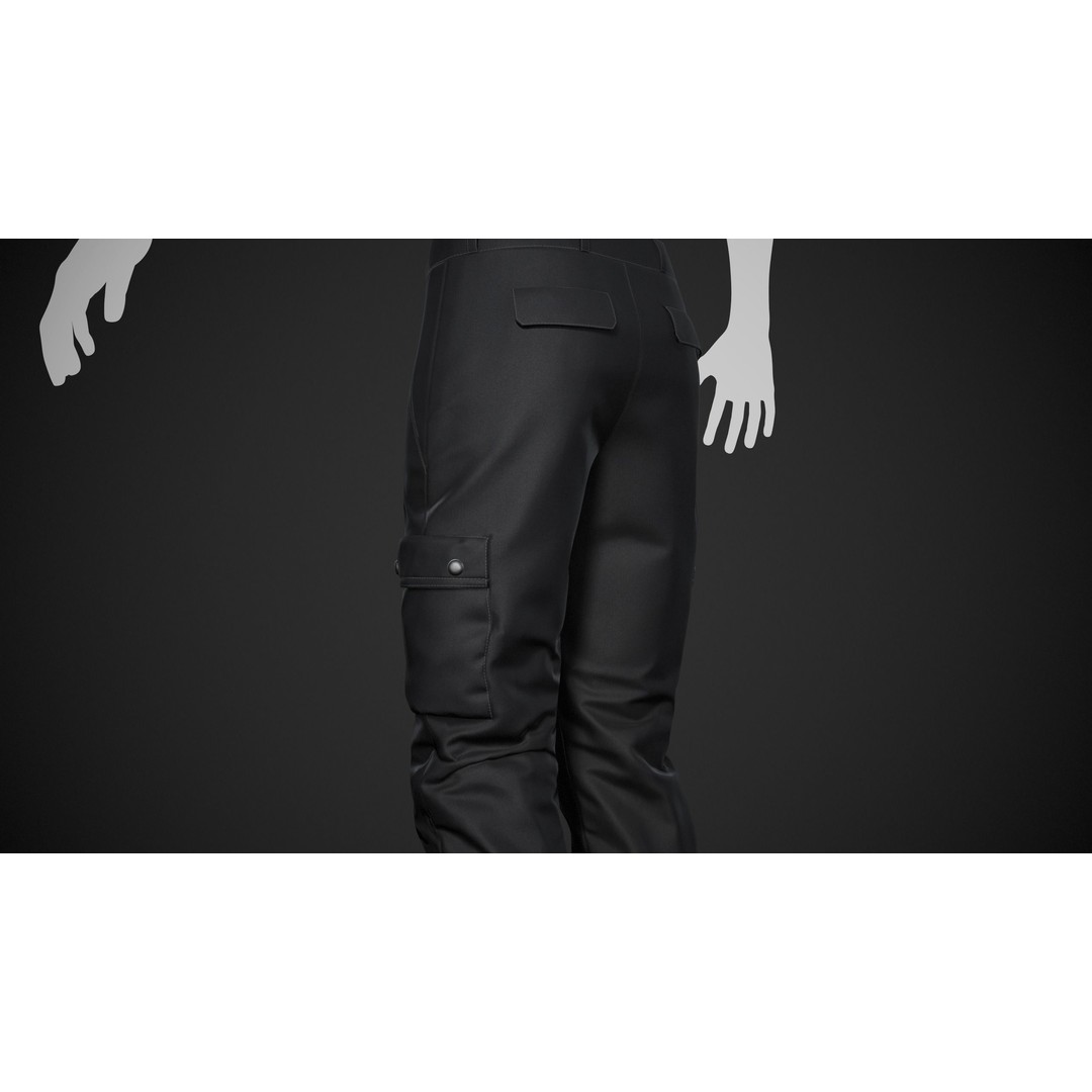 Black Snowboard Pants 3D Model – Low Poly PBR Game Asset, FBX, OBJ - View 12
