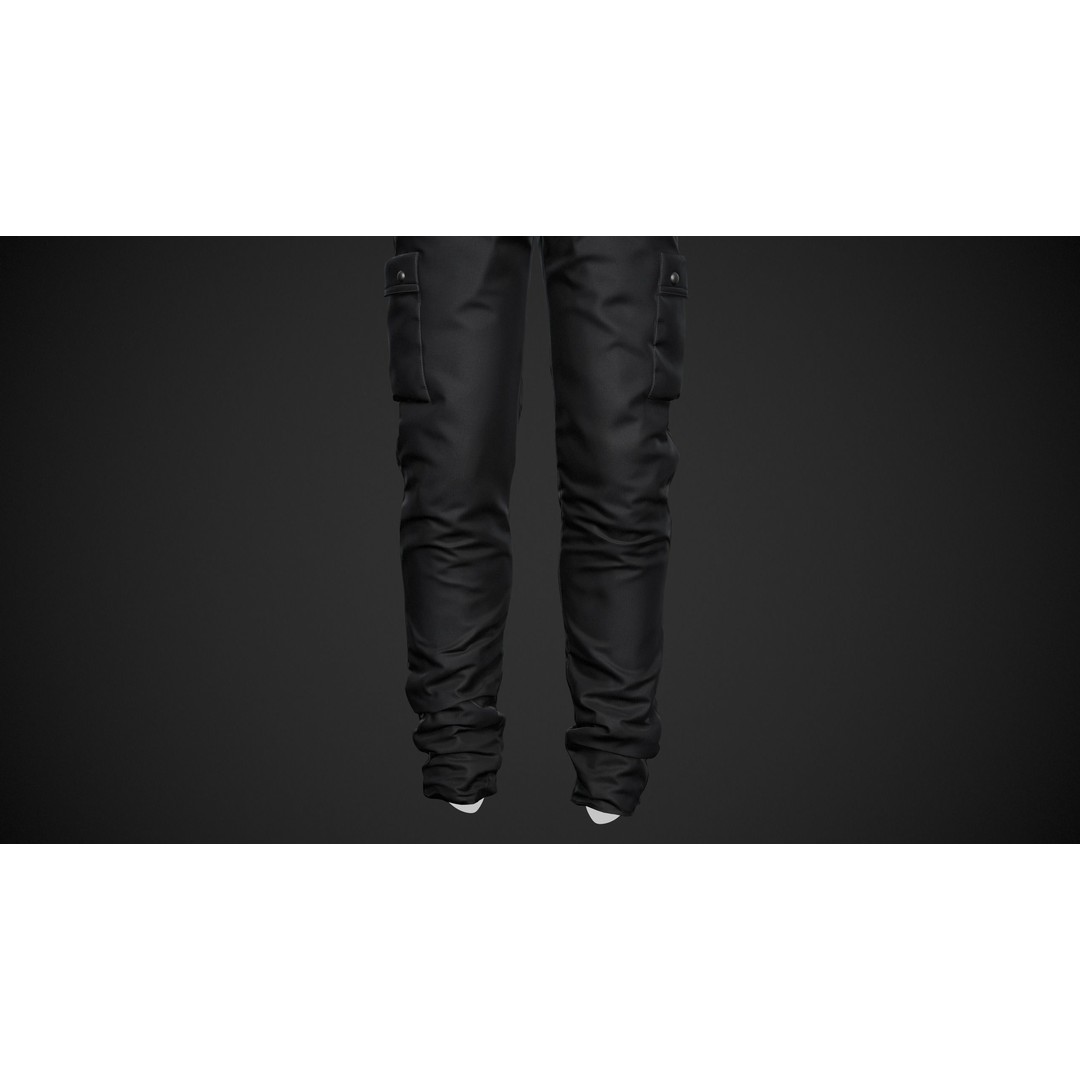 Black Snowboard Pants 3D Model – Low Poly PBR Game Asset, FBX, OBJ - View 13