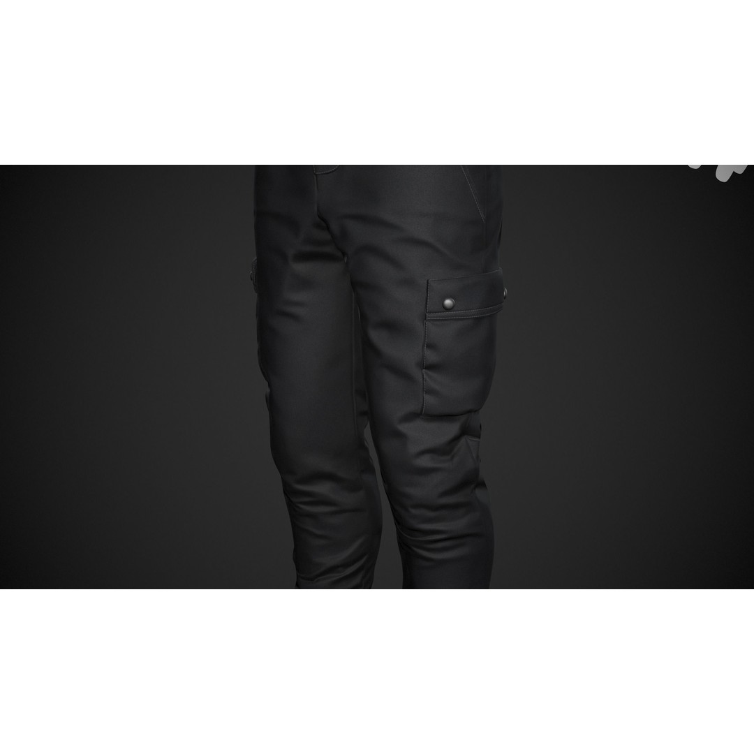 Black Snowboard Pants 3D Model – Low Poly PBR Game Asset, FBX, OBJ - View 14