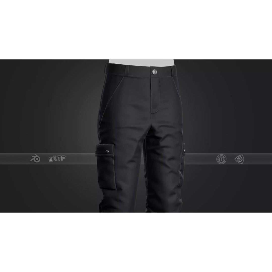 Black Snowboard Pants 3D Model – Low Poly PBR Game Asset, FBX, OBJ - View 2