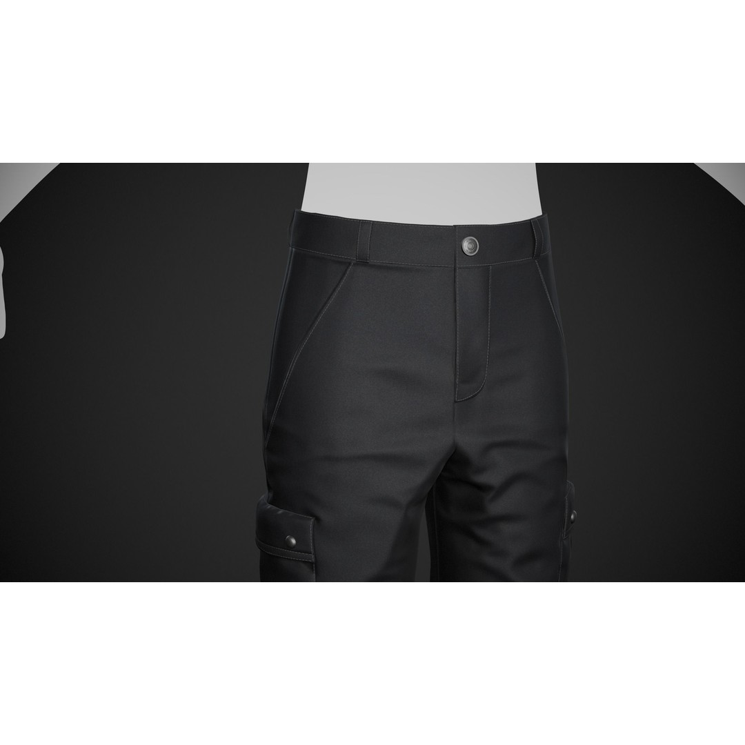 Black Snowboard Pants 3D Model – Low Poly PBR Game Asset, FBX, OBJ - View 3