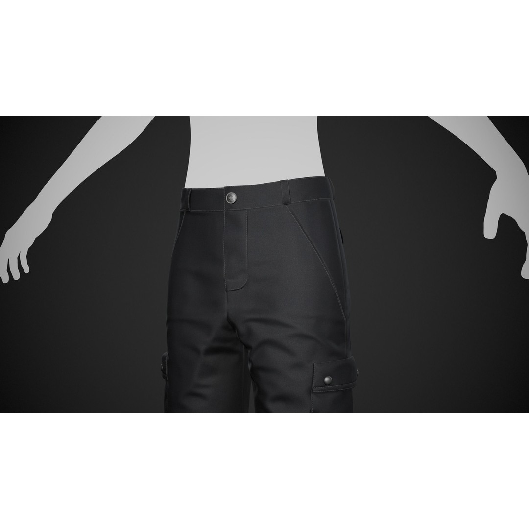 Black Snowboard Pants 3D Model – Low Poly PBR Game Asset, FBX, OBJ - View 4