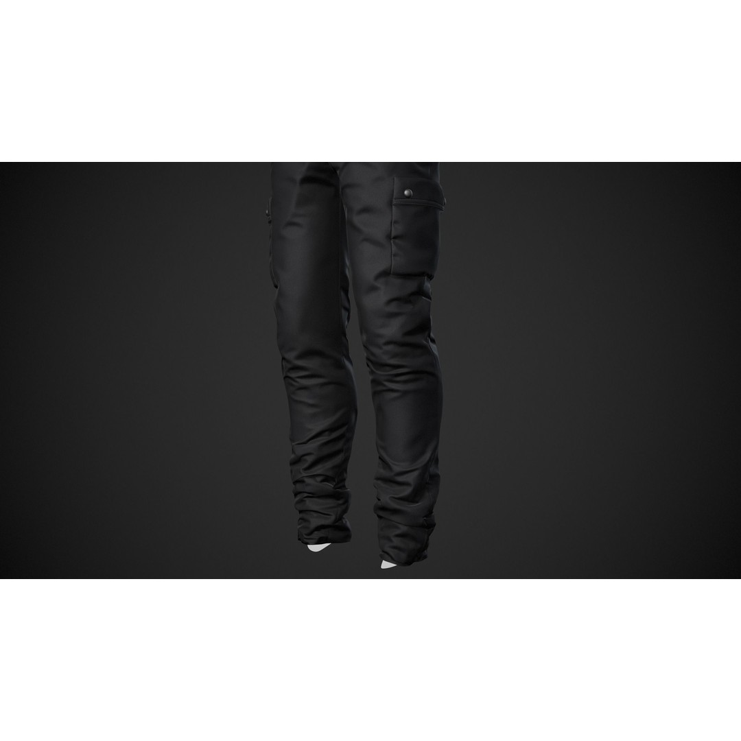 Black Snowboard Pants 3D Model – Low Poly PBR Game Asset, FBX, OBJ - View 7