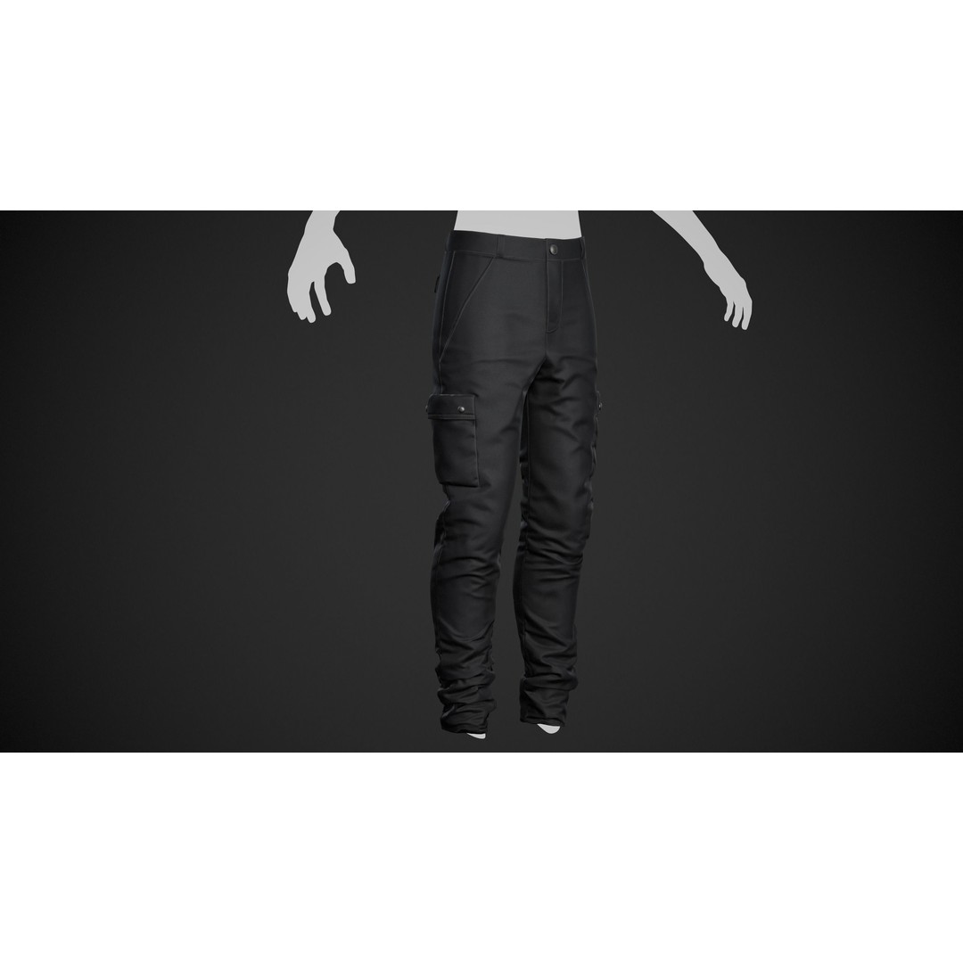 Black Snowboard Pants 3D Model – Low Poly PBR Game Asset, FBX, OBJ - View 8