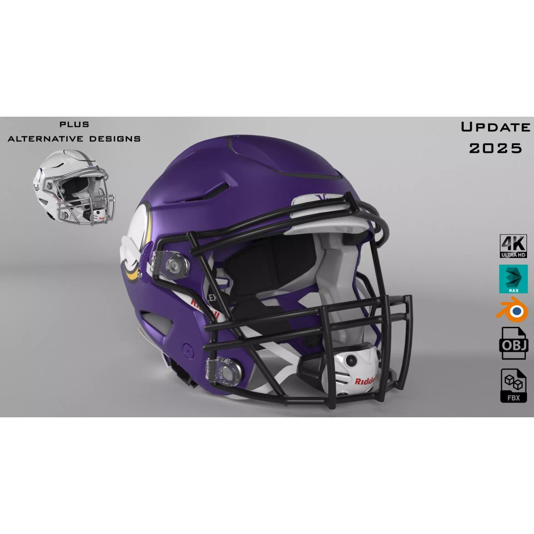 Minnesota Vikings Helmet 3D Model – PBR Game-Ready Asset, FBX, OBJ - View 2