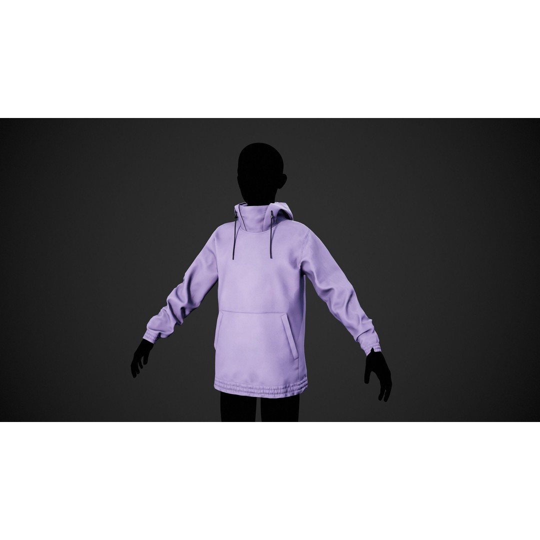 Light Violet Snowboard Hoodie 3D Model – Low Poly PBR for Games - View 14