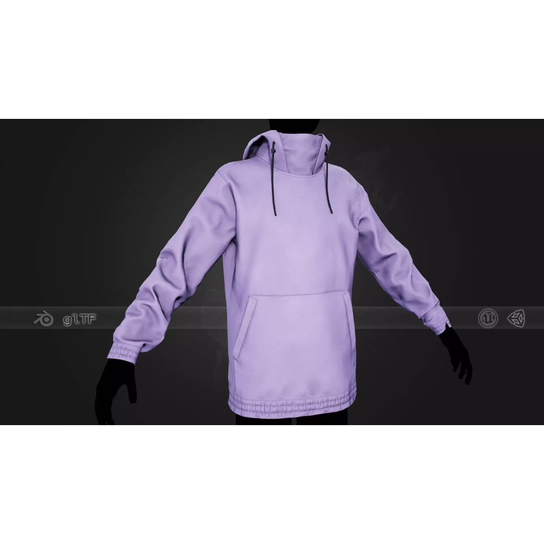 Light Violet Snowboard Hoodie 3D Model – Low Poly PBR for Games - View 2